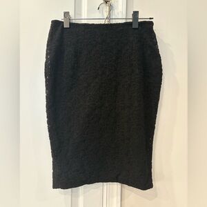 Elegant Black Lace Pencil Skirt with soft fuzzy flowers 100% cotton